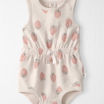 Baby Girl Organic Cotton Romper in Strawberry Print