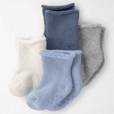 Baby Boy 4-Pack Slip Resistant Socks  Made with Organic Cotton