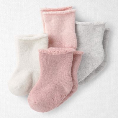 Baby Girl 4-Pack Slip Resistant Socks Made with Organic Cotton