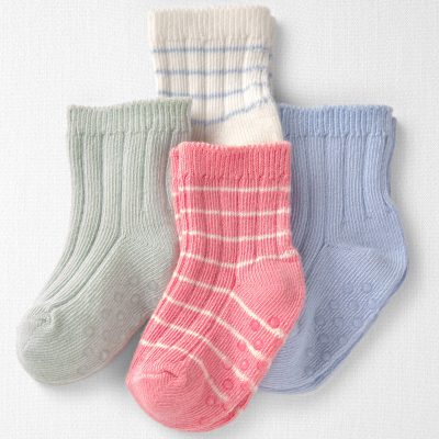 Baby Girl 4-Pack Slip Resistant Socks Made with Organic Cotton
