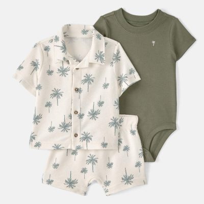 Baby Boy 3-Piece Palm Tree Outfit Set - White/Green