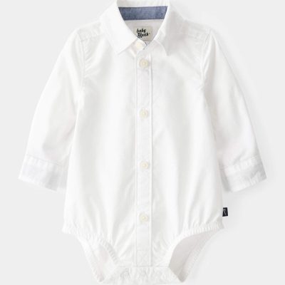 Baby Boy Long-Sleeve Button-Down Bodysuit - White
