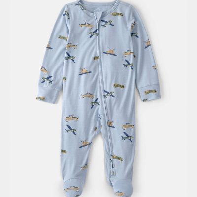 Baby Boy Plane 2-Way Zip PurelySoft Footie Sleep & Play Pajama - Blue