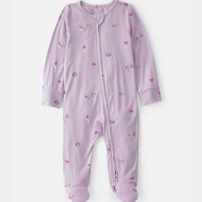 Baby Girl Fairytale 2-Way Zip PurelySoft Footie Sleep & Play Pajama - Purple