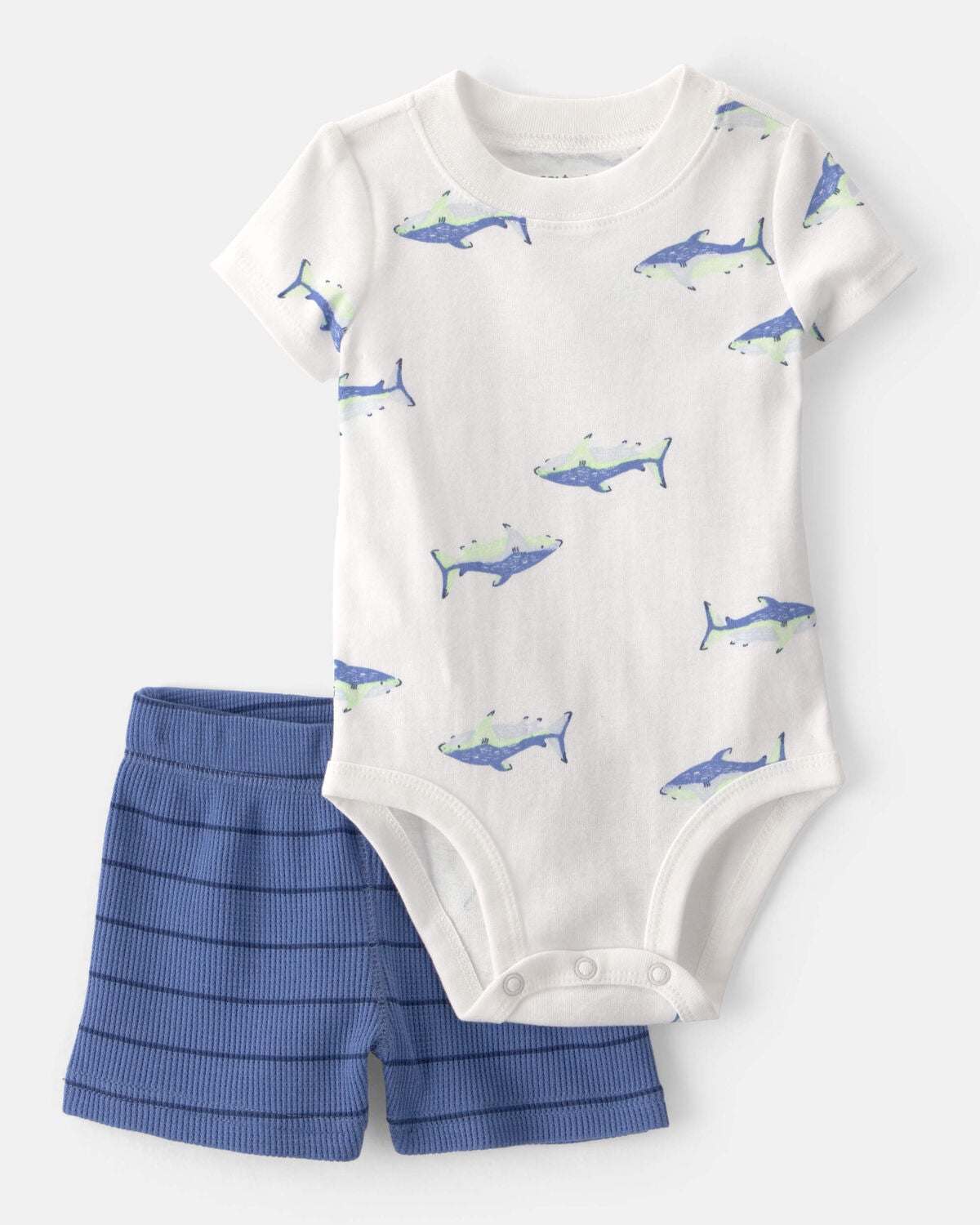 Baby Boy 3-Piece Shark Striped Outfit Set - Blue/White - Image 10