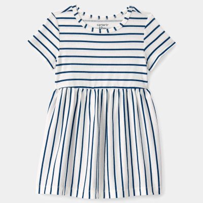 Baby Girl Striped Short-Sleeve Dress - Blue/Ivory