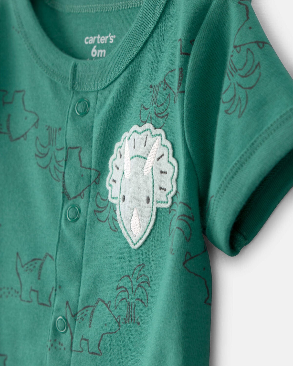 Baby Boy Dinosaur Short-Sleeve Romper - Green - Image 2