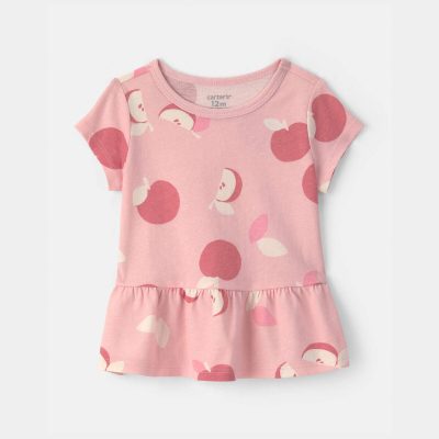 Baby Girl Apple Relaxed Peplum Top - Pink
