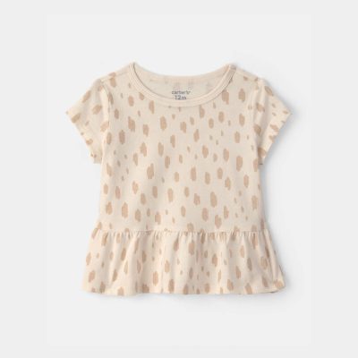 Baby Girl Dot Relaxed Peplum Top - Cream