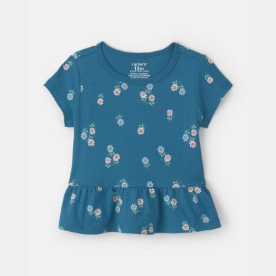 Baby Girl Floral Relaxed Peplum Top - Blue