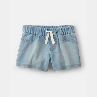 Baby Girl French Terry Knit Shorts - Light Wash