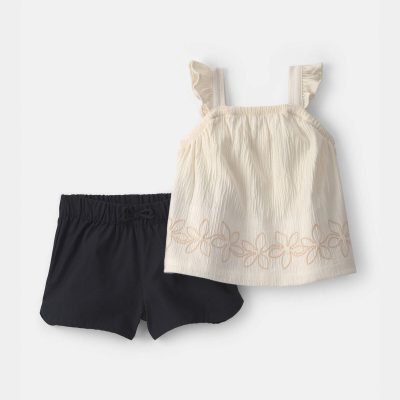 Baby Girl 2-Piece Floral Top & Short Set - Black/Ivory