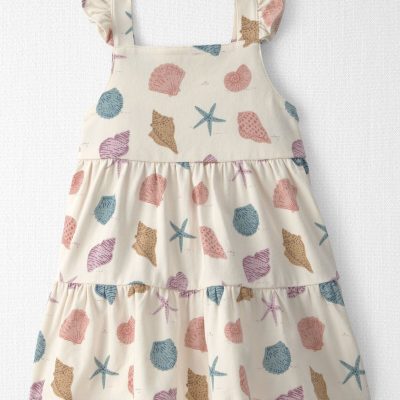 Baby Girl Organic Cotton Tiered Dress in Seashells