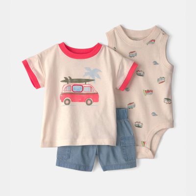 Baby Boy 3-Piece Beach Surf Top, Bodysuit & Short Set