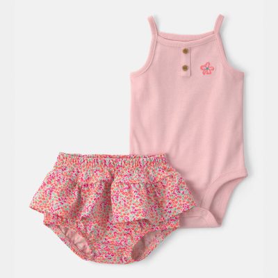Baby Girl 2-Piece Floral Sleeveless Top & Short Set - Pink