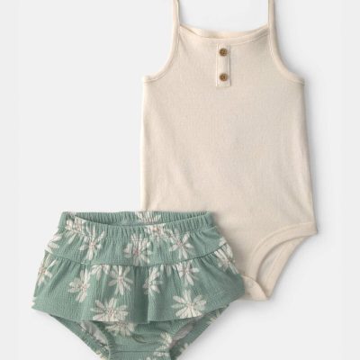 Baby Girl 2-Piece Floral Top & Skort Set - Ivory/Green