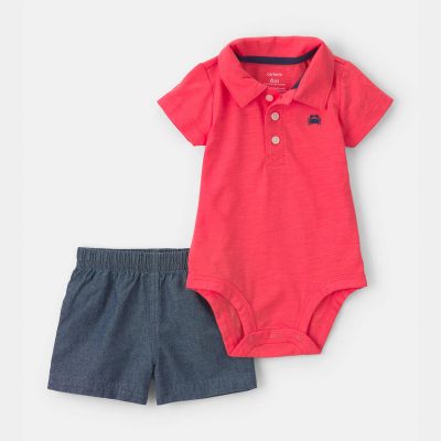 Baby Boy 2-Piece Polo Shirt & Short Set - Orange/Blue