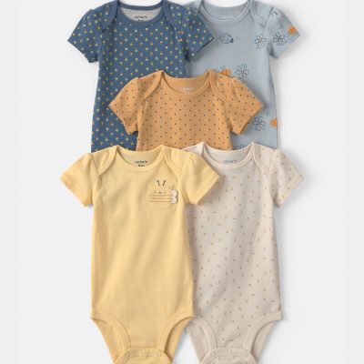 Baby Girl 5-Pack Floral Multipack Bodysuits - Yellow/Blue