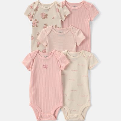 Baby Girl 5-Pack Floral Multipack Bodysuits - Pink/Ivory