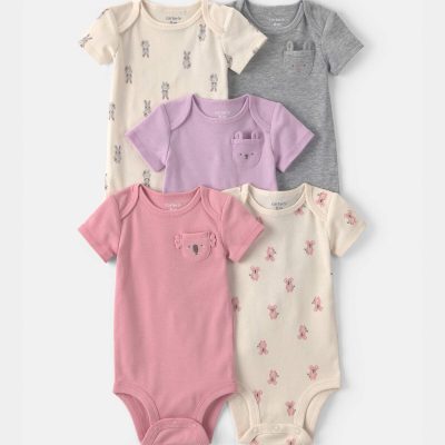 Baby Girl 5-Pack Bunny Multipack Bodysuits - Pink/Ivory