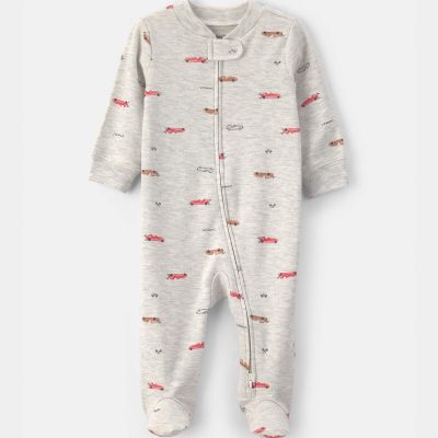 Baby Boy Race Car Cotton 2-Way Zip Sleep & Play Pajamas - Grey