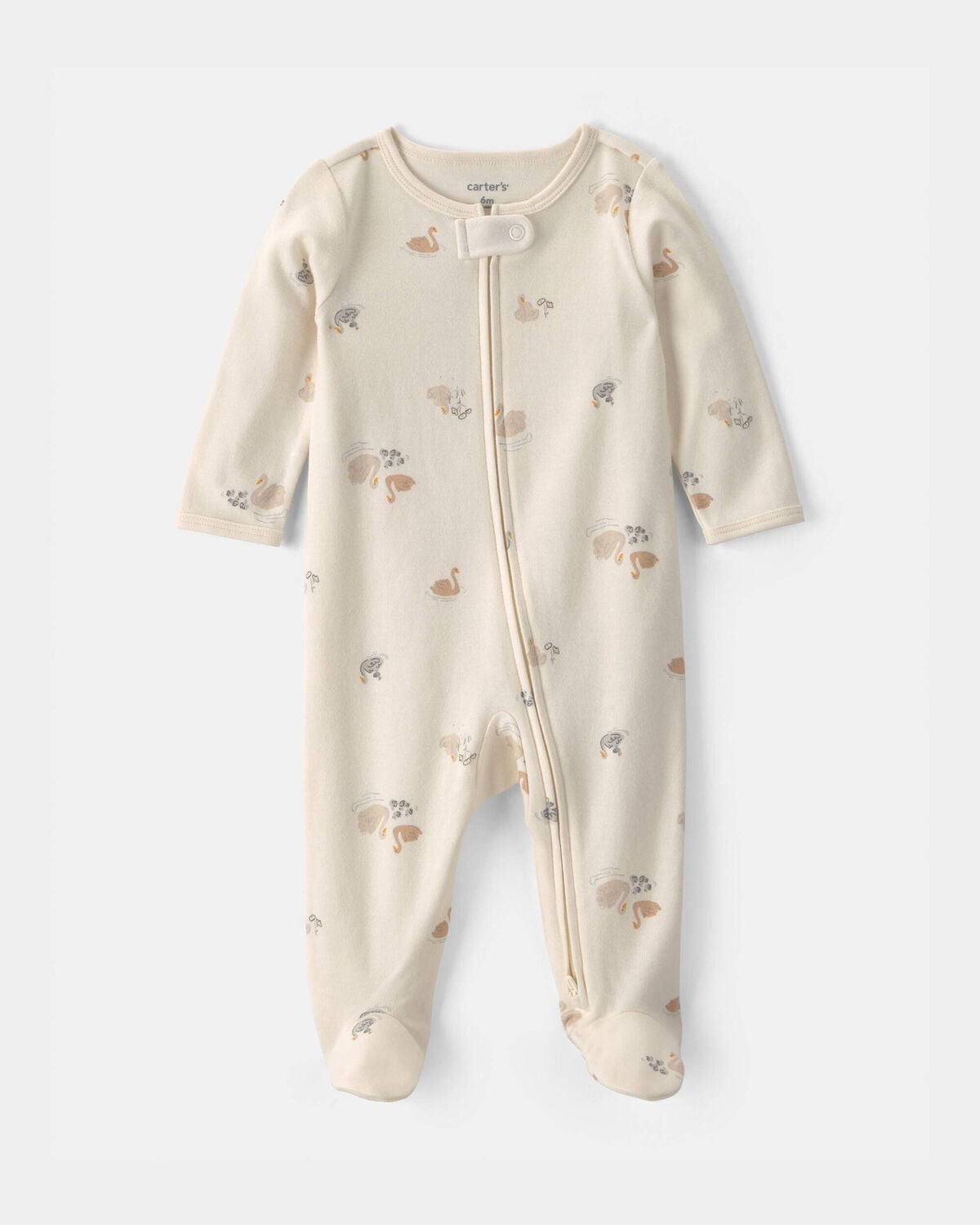 Baby Girl Swan 100% Cotton 2-Way Zip Sleep & Play Pajamas - Ivory