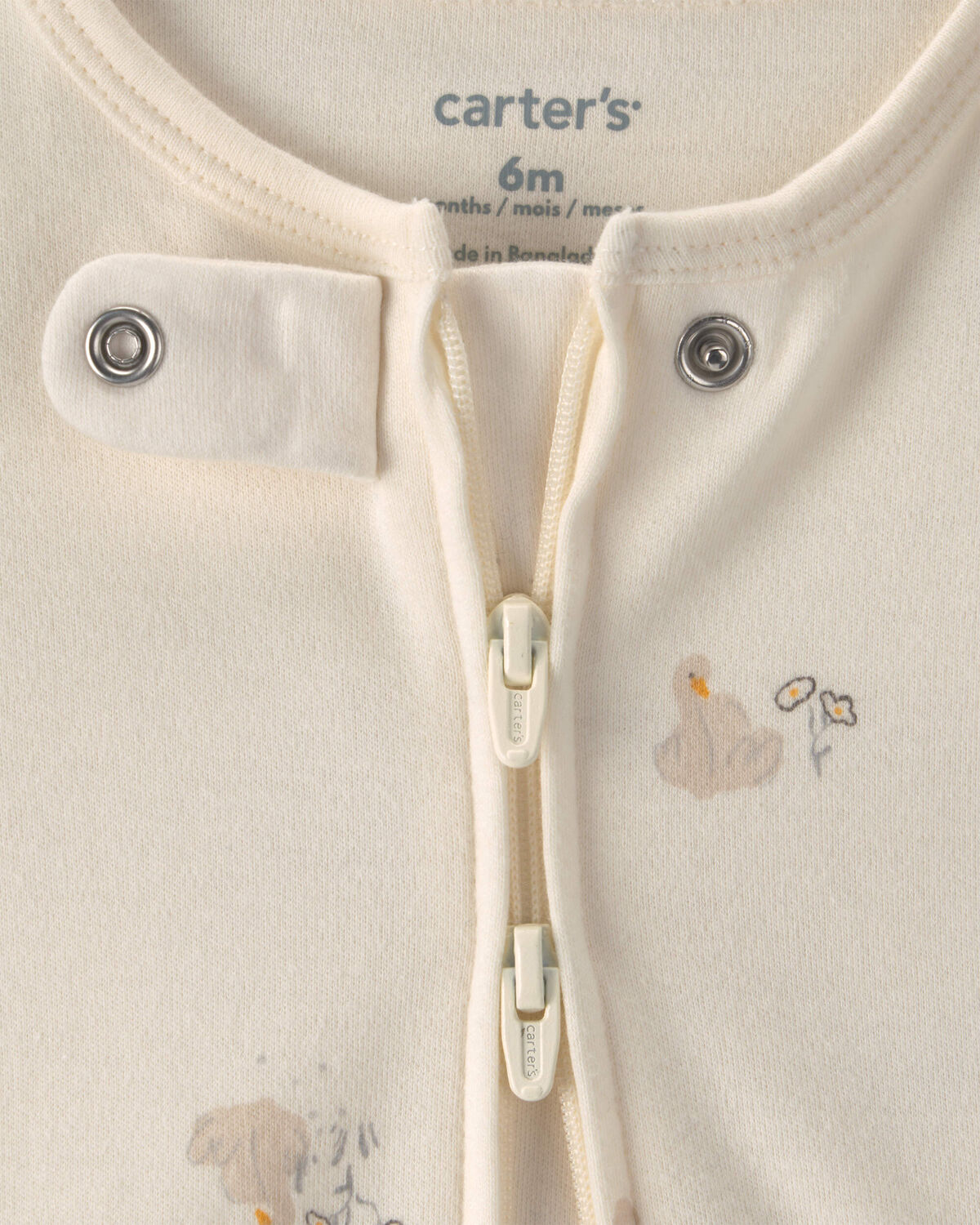 Baby Girl Swan 100% Cotton 2-Way Zip Sleep & Play Pajamas - Ivory - Image 2