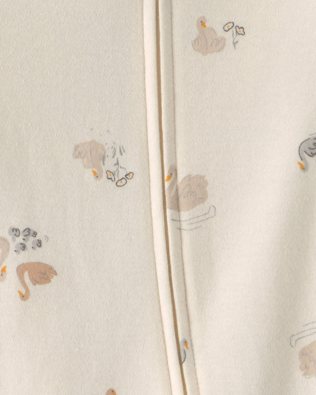 Baby Girl Swan 100% Cotton 2-Way Zip Sleep & Play Pajamas - Ivory - Image 3
