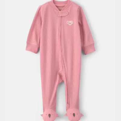 Baby Girl Koala Cotton 2-Way Zip Sleep & Play Pajamas - Pink