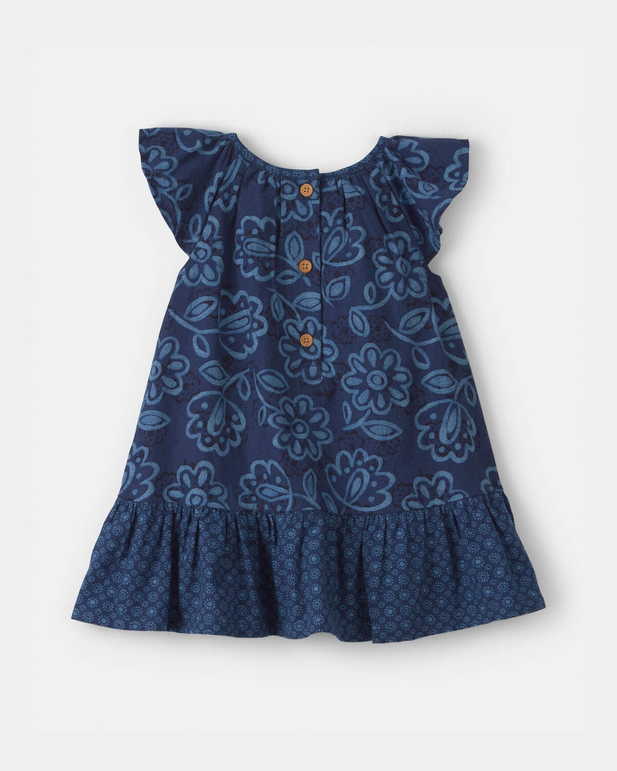 Baby Girl Ruffle-Sleeve Floral Linen Dress - Navy - Image 2