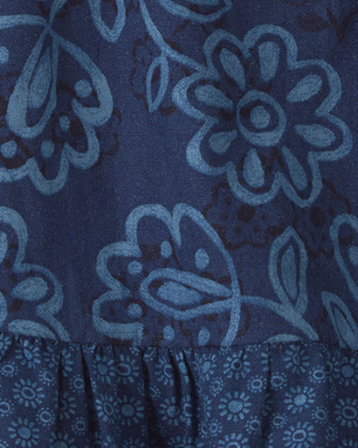 Baby Girl Ruffle-Sleeve Floral Linen Dress - Navy - Image 4