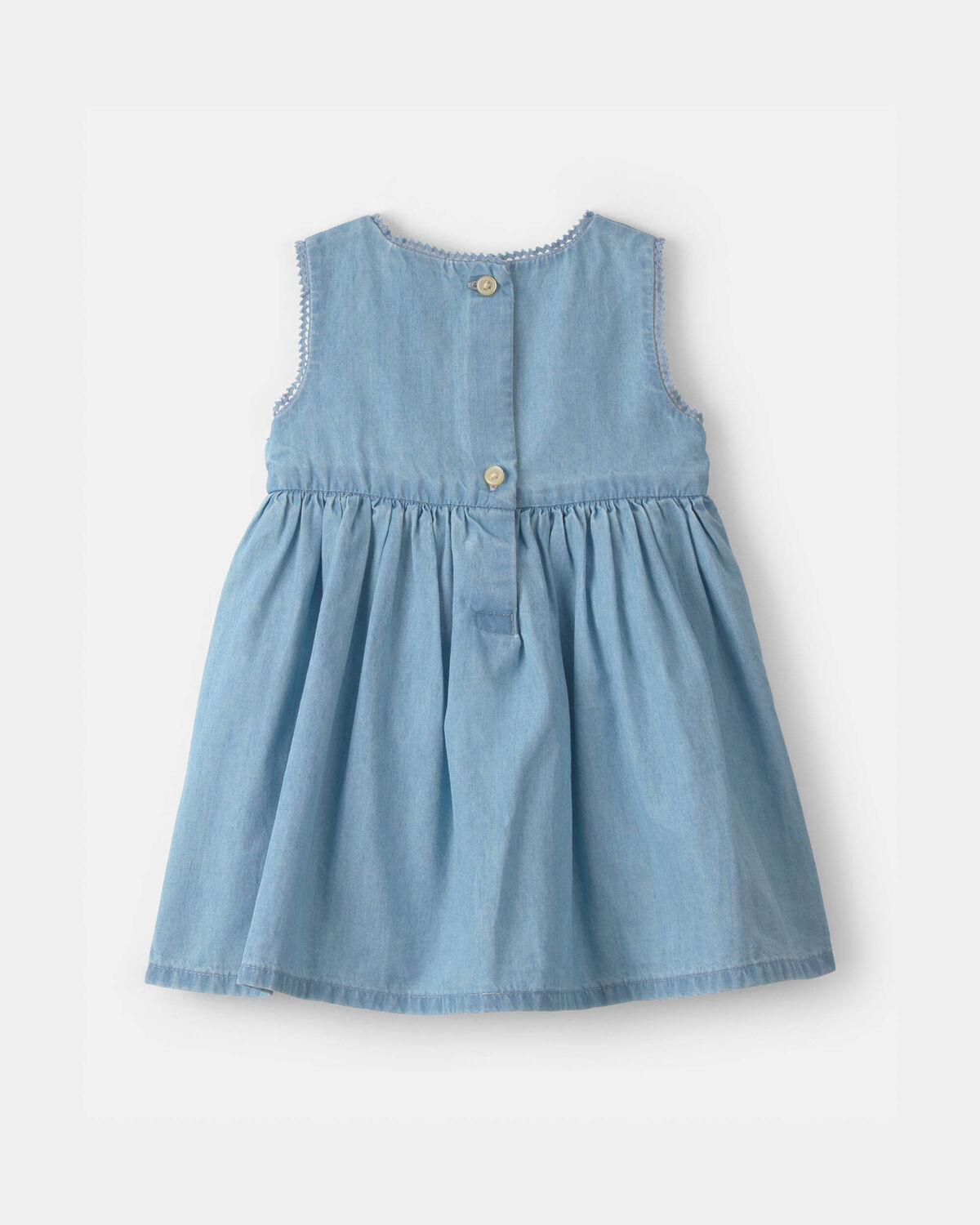 Baby Girl Floral Embroidered Chambray Dress - Image 2