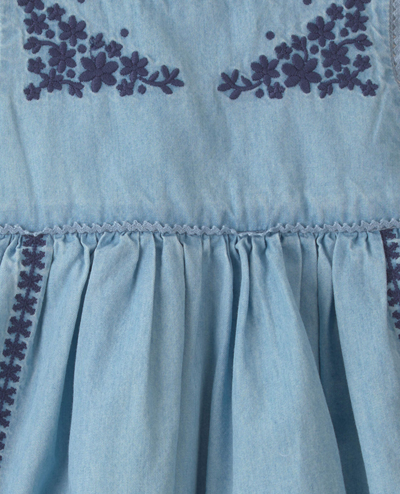 Baby Girl Floral Embroidered Chambray Dress - Image 5
