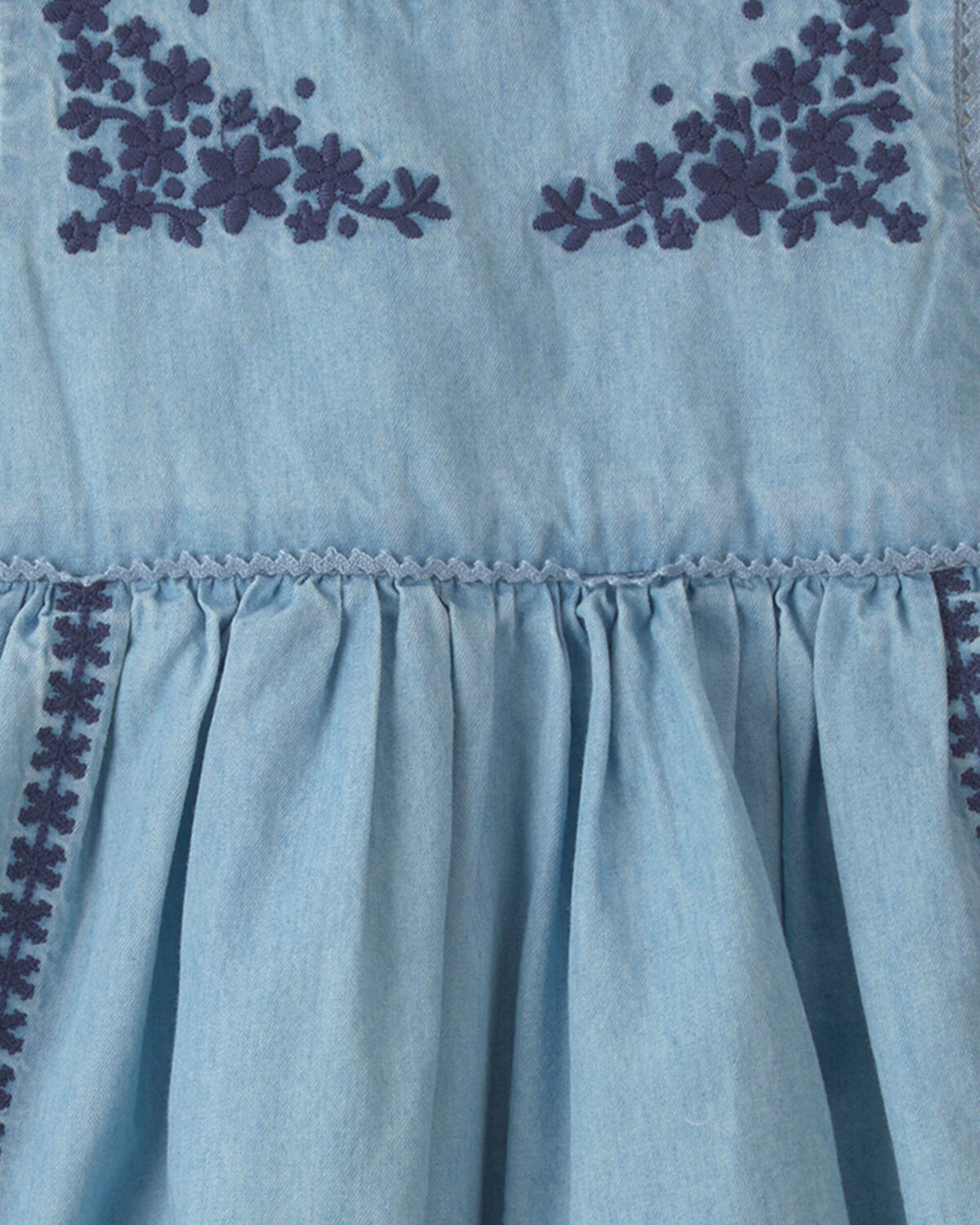 Baby Girl Floral Embroidered Chambray Dress - Image 4