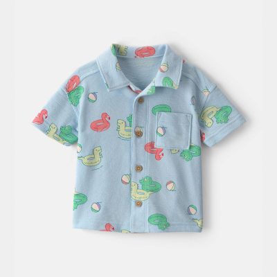 Baby Boy Pool Floatie Short-Sleeve Button-Down Shirt - Blue