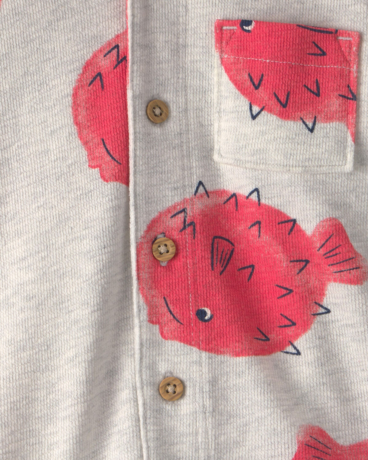 Baby Boy Pufferfish Short-Sleeve Button-Down Shirt - Grey/Red - Image 2