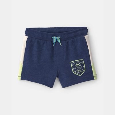 Baby Boy Dinosaur Soccer French Terry Shorts - Navy Blue