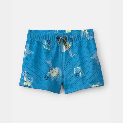 Baby Boy Dinosaur Soccer Mesh Shorts - Blue