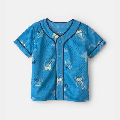Baby Boy Dinosaur Soccer Mesh Jersey - Blue