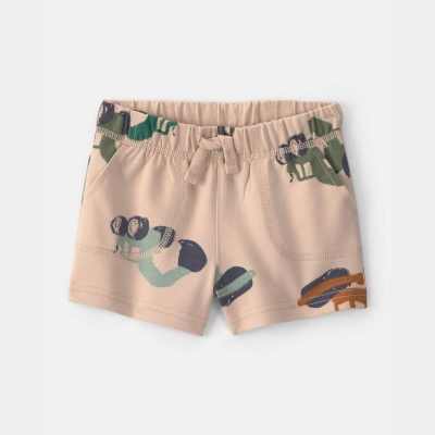 Baby Boy Construction French Terry Shorts - Tan