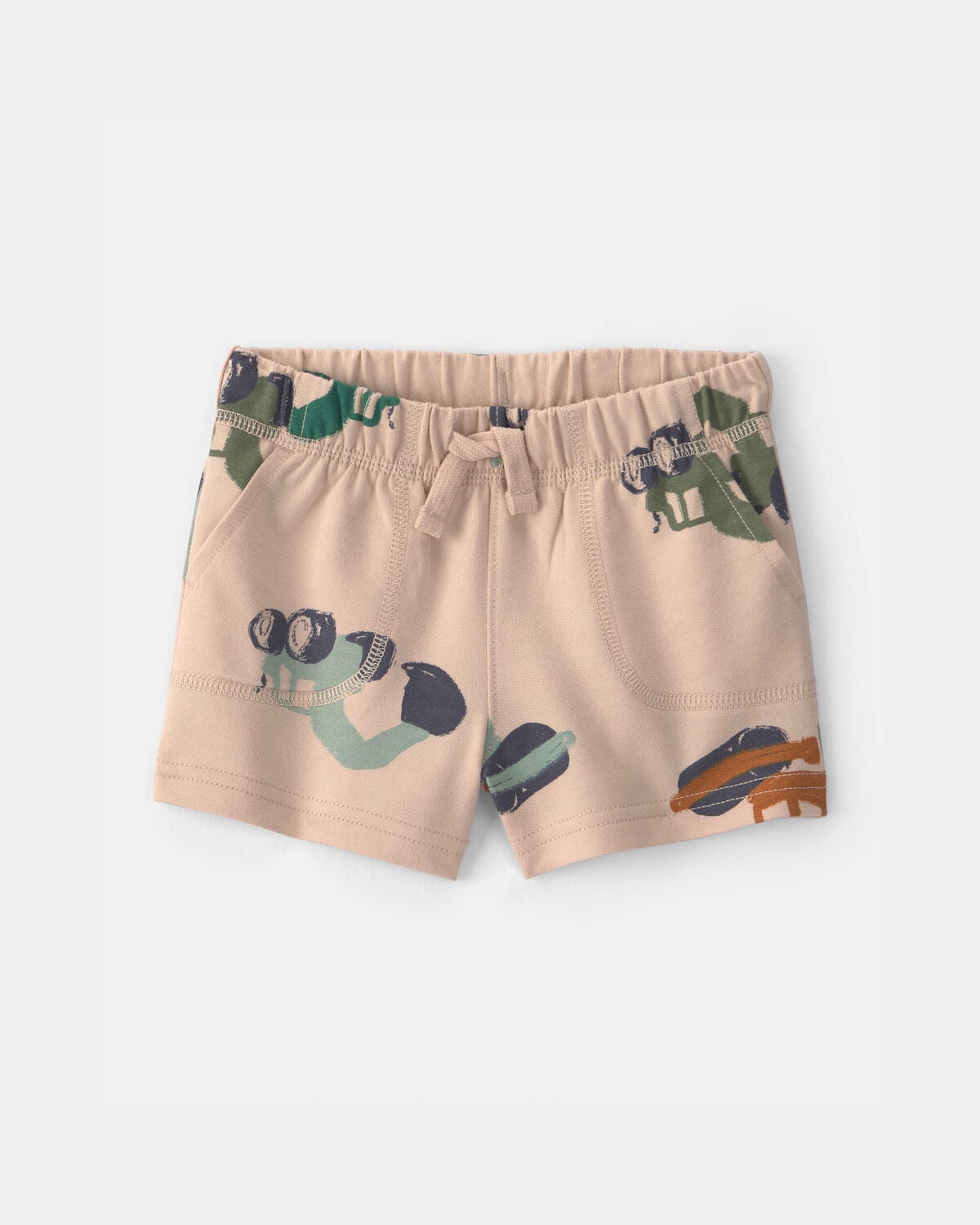 Baby Boy Construction French Terry Shorts - Tan