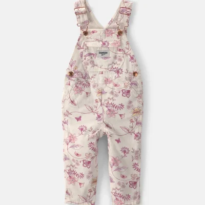 Baby Girl Floral Overalls - Ivory