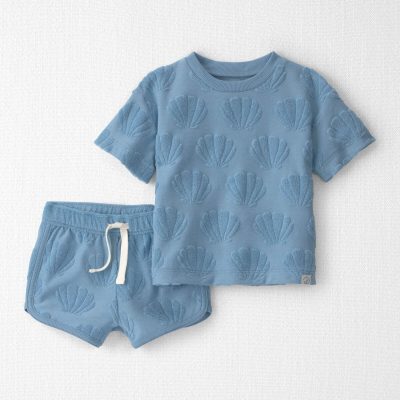 Baby Girl 2-Piece Terry Top & Short Set Made with Organic Cotton in Blue Seashells