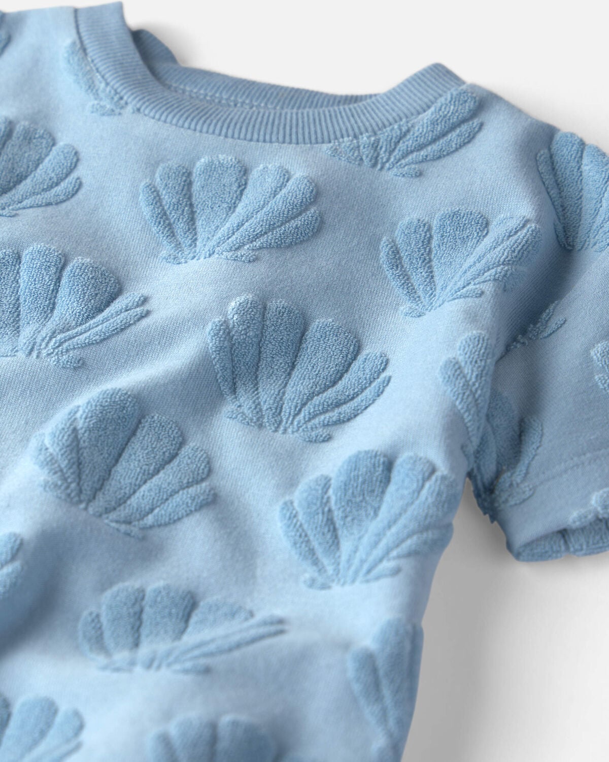 Baby Girl 2-Piece Terry Top & Short Set Made with Organic Cotton in Blue Seashells - Image 3