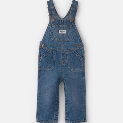 Baby Girl Wide-Leg Overalls - Medium Wash