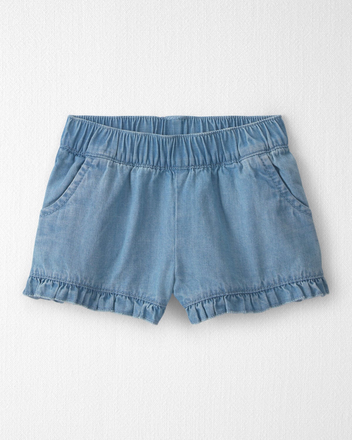 Baby Girl 2-Piece Chambray Top & Short Set Made with Organic Cotton in Blue Hibiscus - Image 2