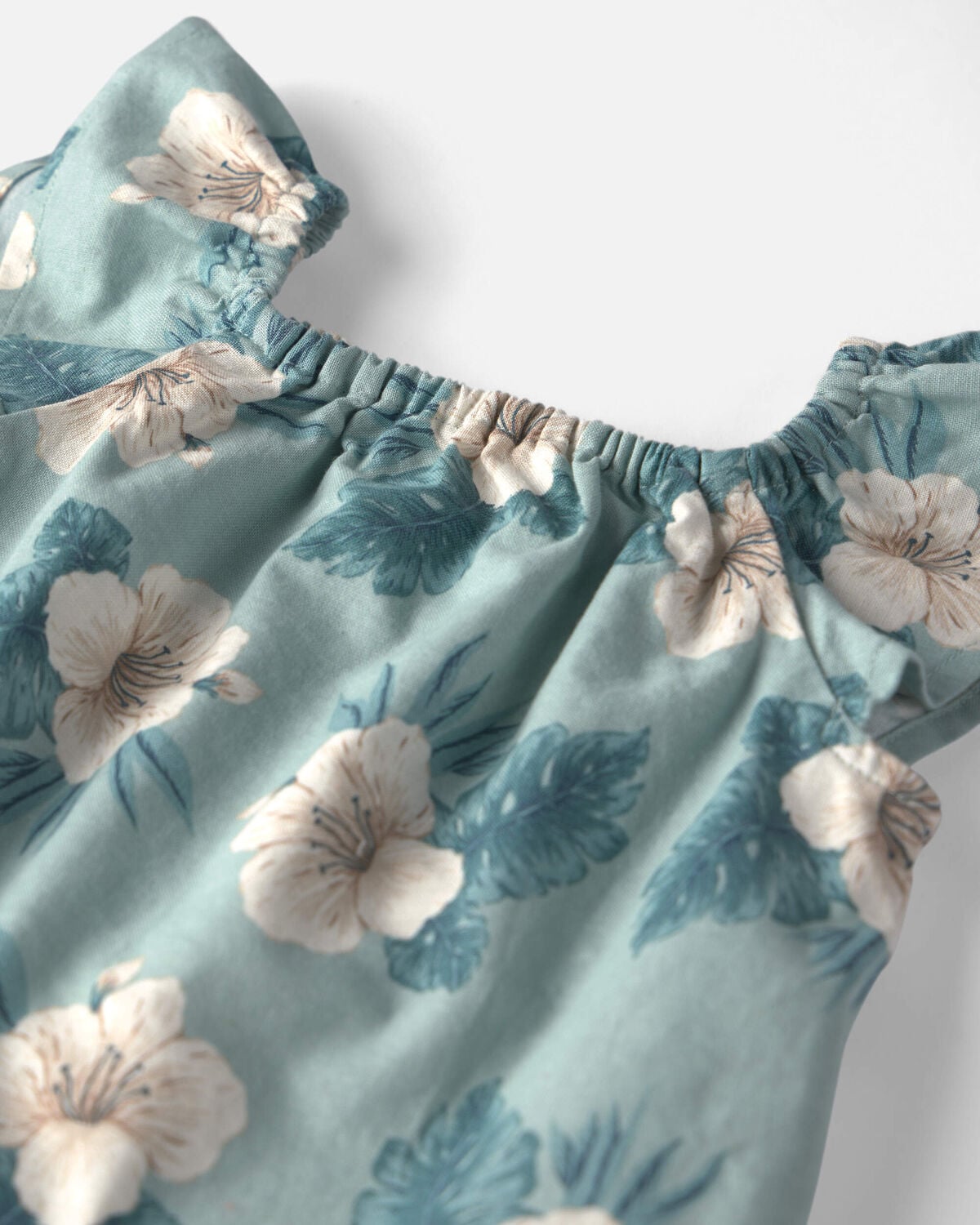 Baby Girl 2-Piece Chambray Top & Short Set Made with Organic Cotton in Blue Hibiscus - Image 3