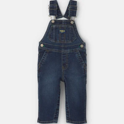 Baby Elastic Strap Denim Overalls - Dark Wash