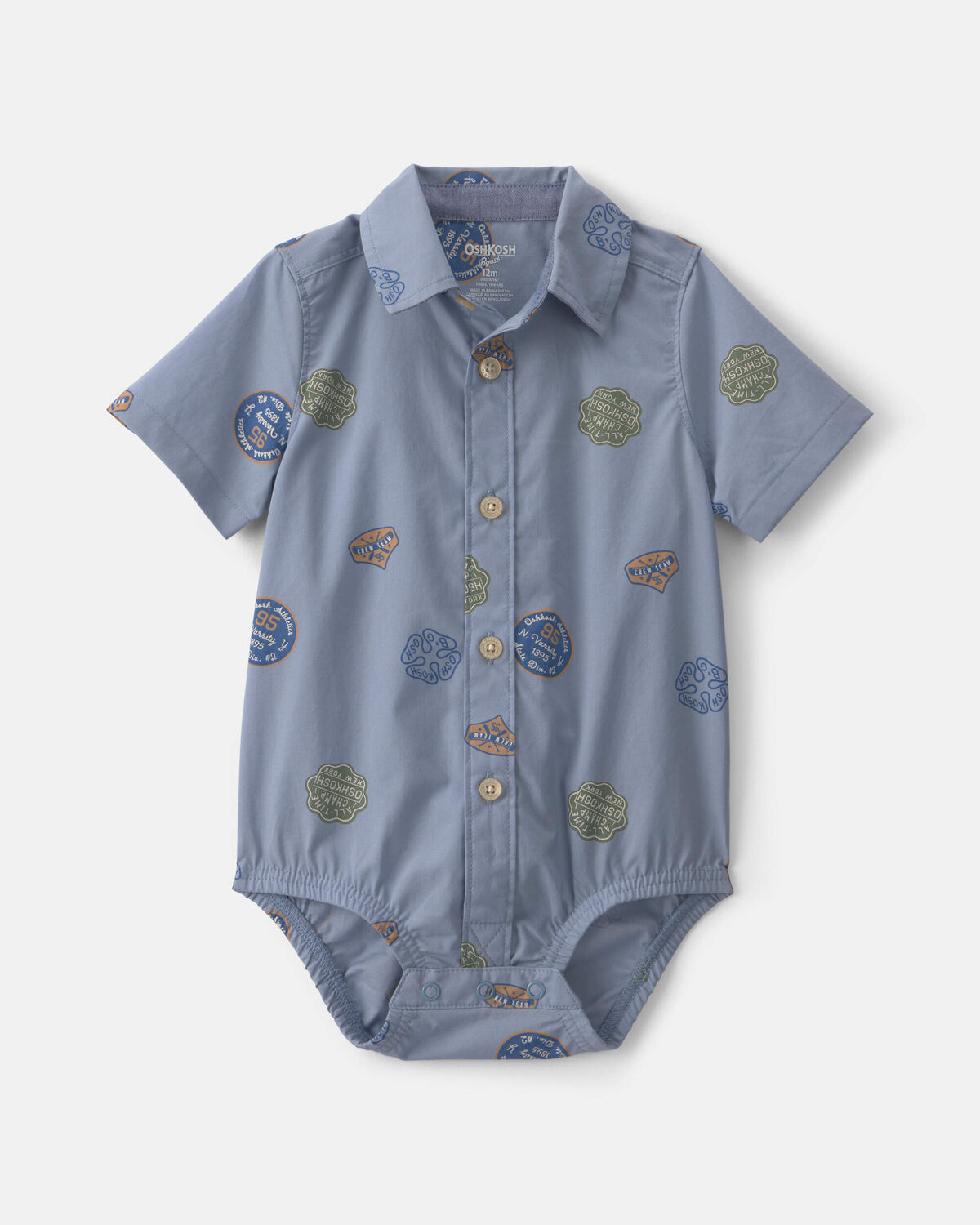 Baby Boy Patchwork Poplin Short-Sleeve Button-Down Bodysuit - Blue