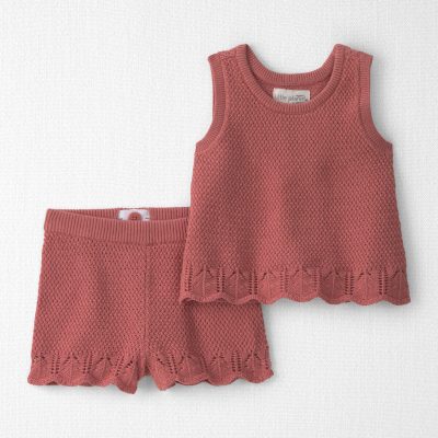Baby Girl 2-Piece Organic Cotton Knit Top & Short Set